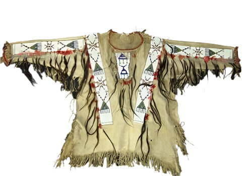 Beige Buckskin Leather Old Native American Style Beaded Powwow War Shirt PWNS825