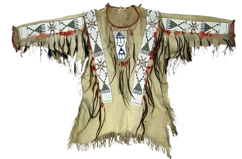 Beige Buckskin Leather Old Native American Style Beaded Powwow War Shirt PWNS825