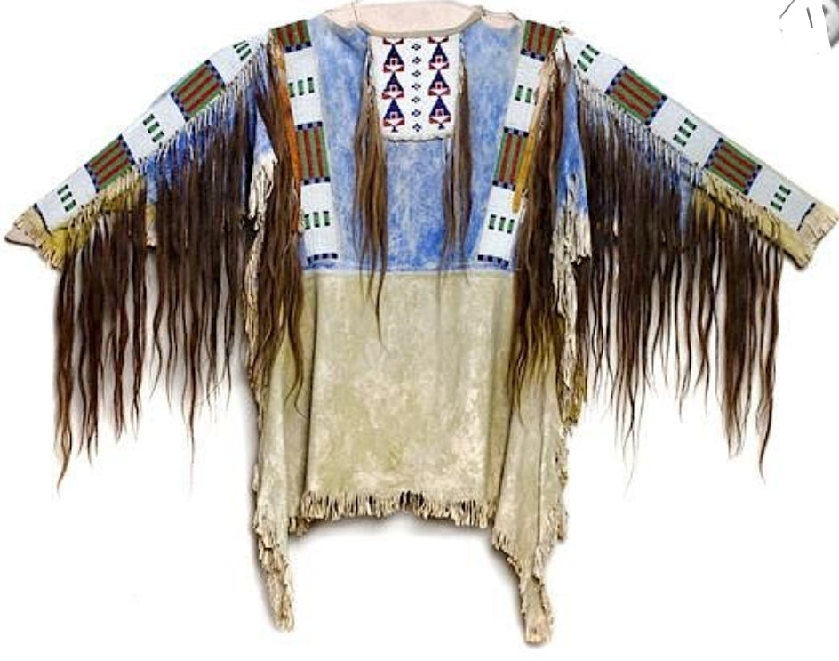 Old Style Buckskin Suede Hide Fringes Beaded Powwow War Shirt NA829