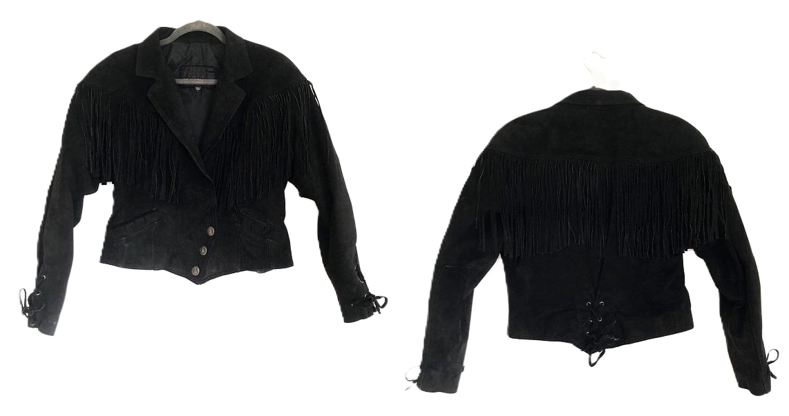 Black Suede Leather Fringe Short Jacket For Women WWJ532