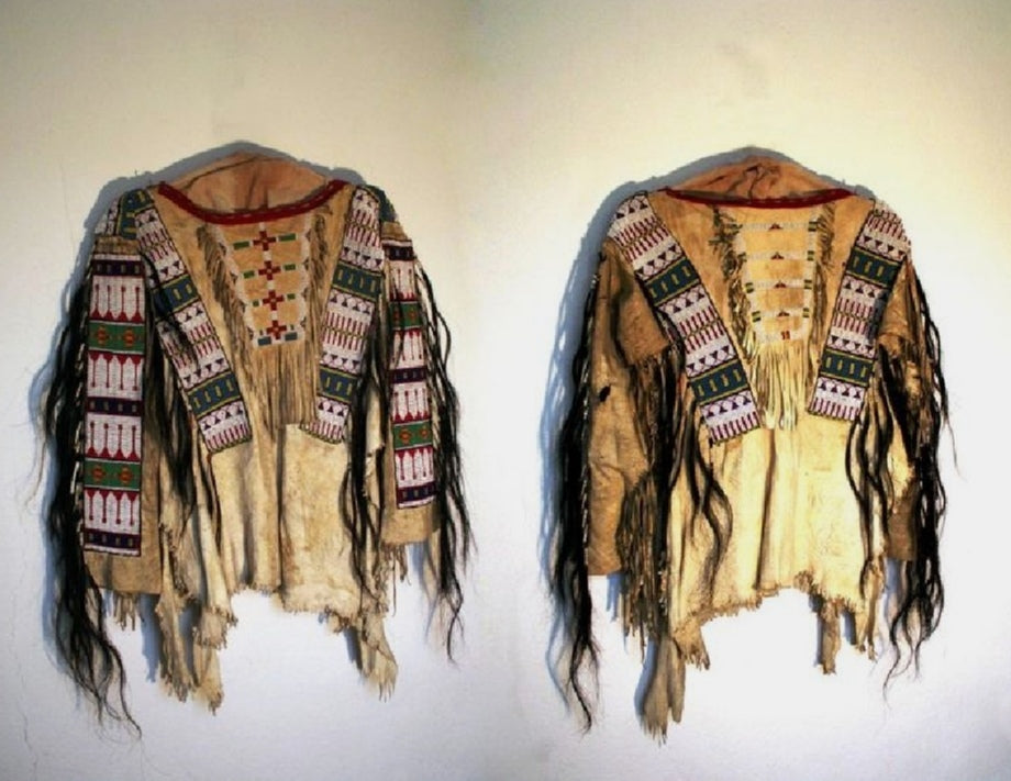 Old Style Beige Buckskin Suede Hide Fringes Beaded Powwow Regalia War Shirt NA833