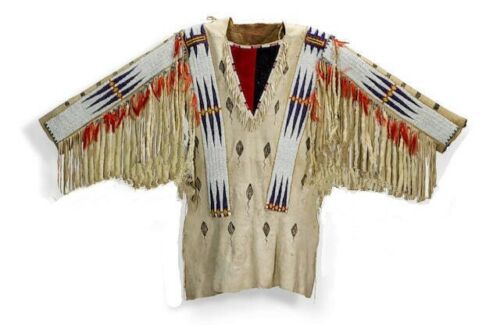 Beige Buckskin Leather Old Native American Style Beaded Powwow War Shirt PWNS865