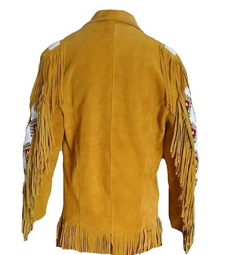 Men's Western Buckskin Suede Hide Mountain Man Shirt Fringe Beaded MMS86