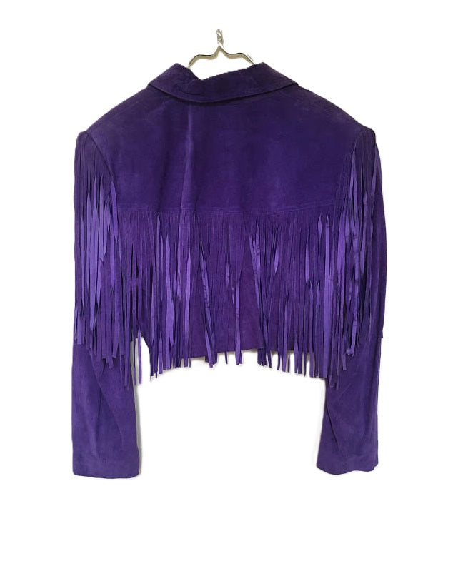 Purple Suede Leather Long Fringe Short Jacket Western Cowgirl WWJ525