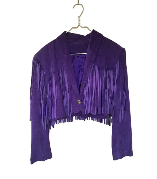 Purple Suede Leather Long Fringe Short Jacket Western Cowgirl WWJ525