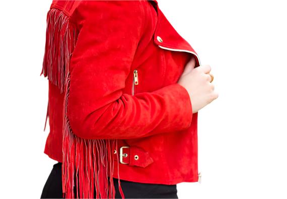 Western Red Suede Leather Fringes Cowgirl Biker Jacket WWJ584