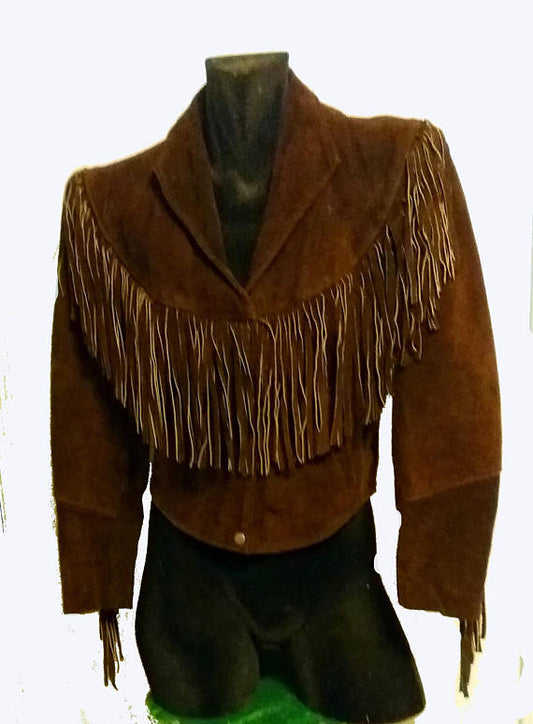 Cowgirl Brown Suede Leather Fringe Short Body Jacket WWJ625