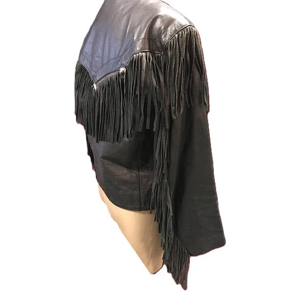 Black Real Leather Fringe Biker Jacket For Women WWJ533