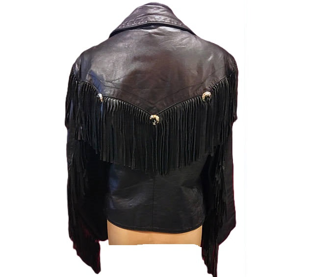 Black Real Leather Fringe Biker Jacket For Women WWJ533