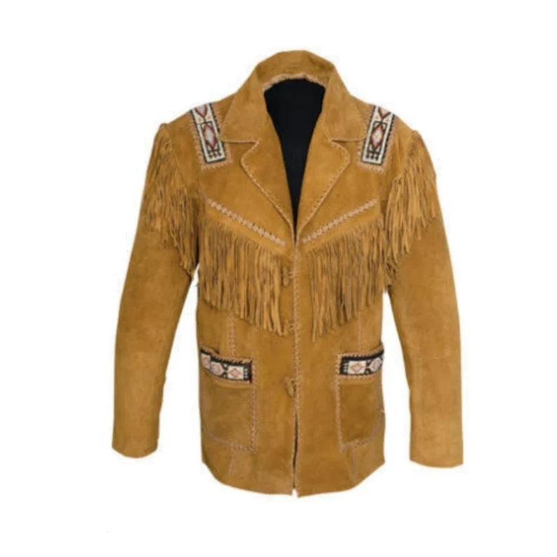 Cowgirl Brown Suede Leather Fringe Beaded Jacket WWJ508