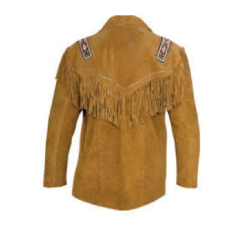 Cowgirl Brown Suede Leather Fringe Beaded Jacket WWJ508