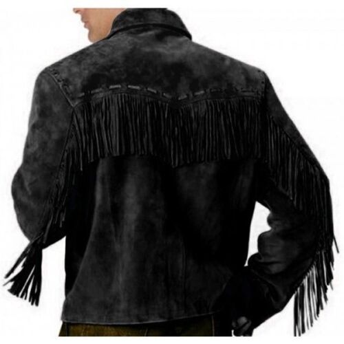 Men's Western Black Suede Leather Fringe Jacket MW867