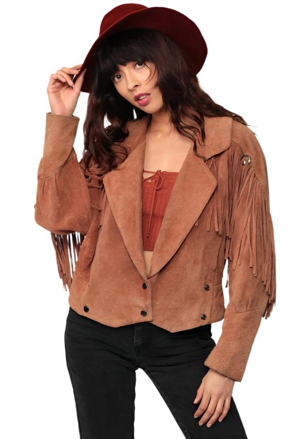 Cowgirl Brown Suede Leather Fringe Jacket WWJ626