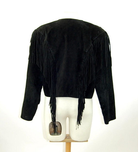 Cowgirl's Black Suede Leather Fringe Short Body Jacket WWJ534