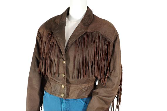 Brown Leather Fringe Jacket Short Body For Women WWJ627