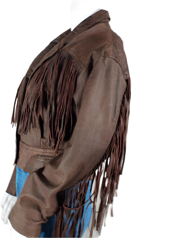 Brown Leather Fringe Jacket Short Body For Women WWJ627