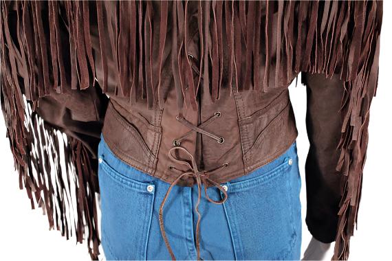 Brown Leather Fringe Jacket Short Body For Women WWJ627