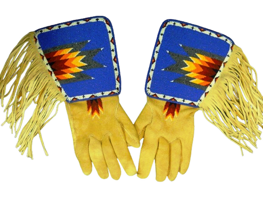 Beaded Gloves Old Native American Style Handmade Leather Gauntlet Gloves NGV94