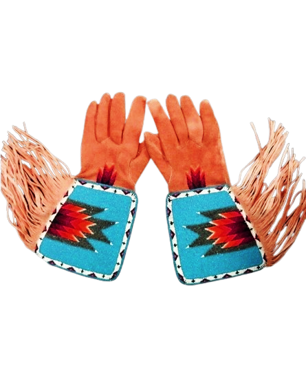 Beaded Gloves Old Native American Style Handmade Leather Gauntlet Gloves NGV99