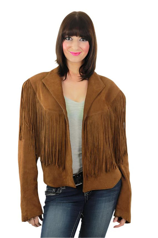 Cowgirl Brown Suede Leather Long Fringe Jacket WWJ631