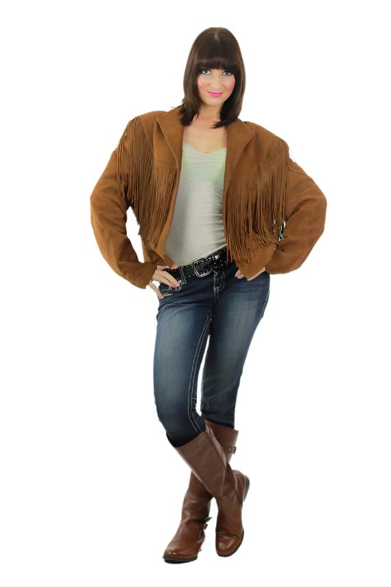 Cowgirl Brown Suede Leather Long Fringe Jacket WWJ631