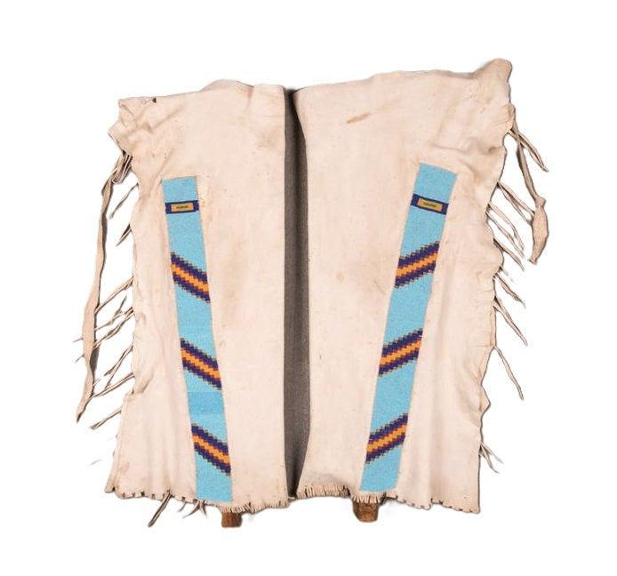 Native American Style Beaded Beige Leather Chaps Leggings NCP220