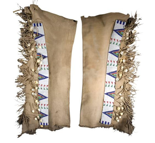 Native American Style Fringe Beaded Leather Chaps Leggings NCP103