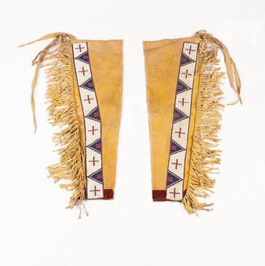 Native American Style Fringe Beaded Tan Leather Chaps Leggings NCP479