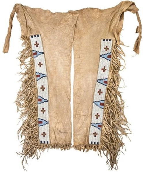 Native American Style Fringe Beaded Leather Chaps Leggings NCP116