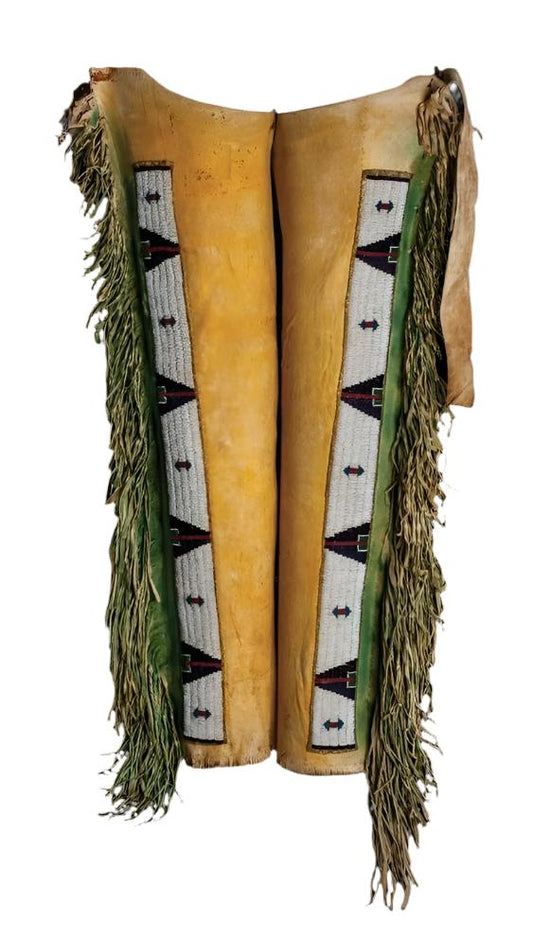 Native American Style Fringe Beaded Leather Chaps Leggings NCP119