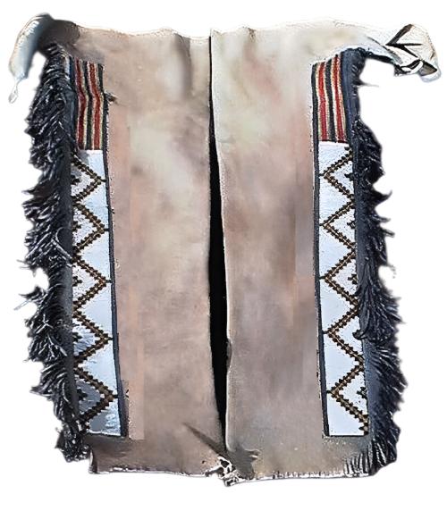 Native American Style Fringe Beaded Leather Chaps Leggings NCP122