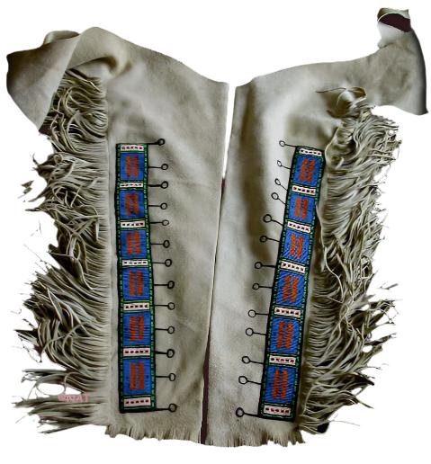 Native American Style Fringe Beaded Leather Chaps Leggings NCP123