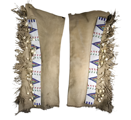 Native American Style Fringe Beaded Leather Chaps Leggings NCP128