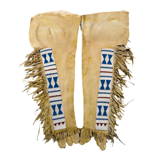 Native American Style Fringe Beaded Leather Chaps Leggings NCP130