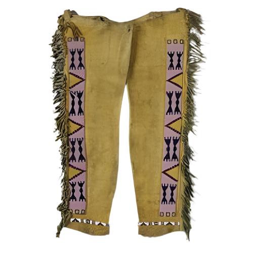 Native American Style Fringe Beaded Leather Chaps Leggings NCP132