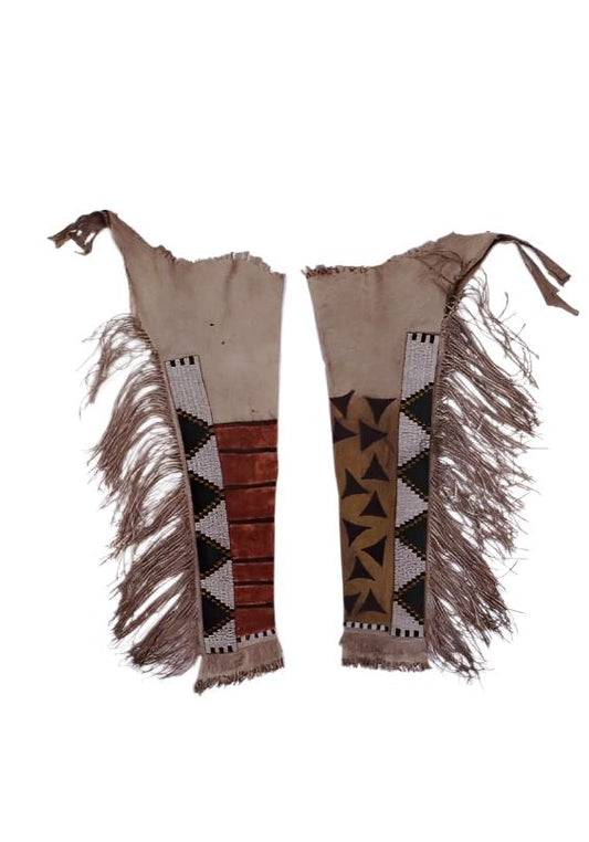 Native American Style Fringe Beaded Leather Chaps Leggings NCP139