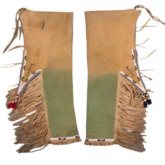 Native American Style Fringe Beaded Leather Chaps Leggings NCP140