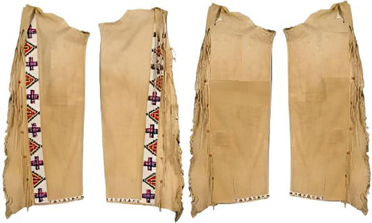 Native American Style Fringe Beaded Tan Leather Chaps Leggings NCP143