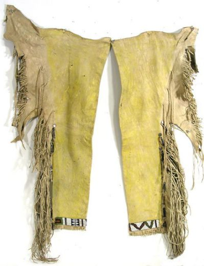 Native American Style Fringe Beaded Tan Leather Chaps Leggings NCP148