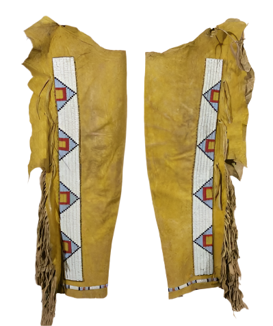 Native American Style Fringe Beaded Tan Leather Chaps Leggings NCP149