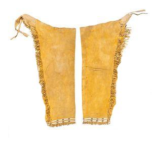 Native American Style Fringe Beaded Tan Leather Chaps Leggings NCP153