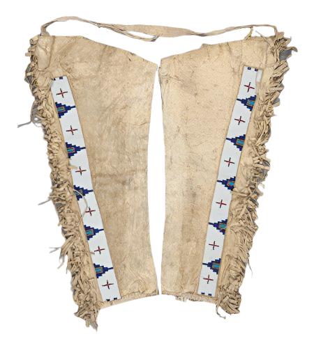 Native American Style Fringe Beaded Beige Leather Chaps Leggings NCP156