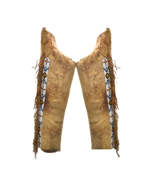 Native American Style Fringe Beaded Tan Leather Chaps Leggings NCP157