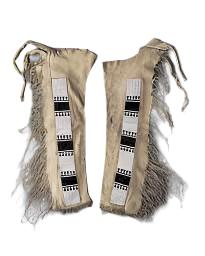 Native American Style Fringe Beaded Beige Leather Chaps Leggings NCP158