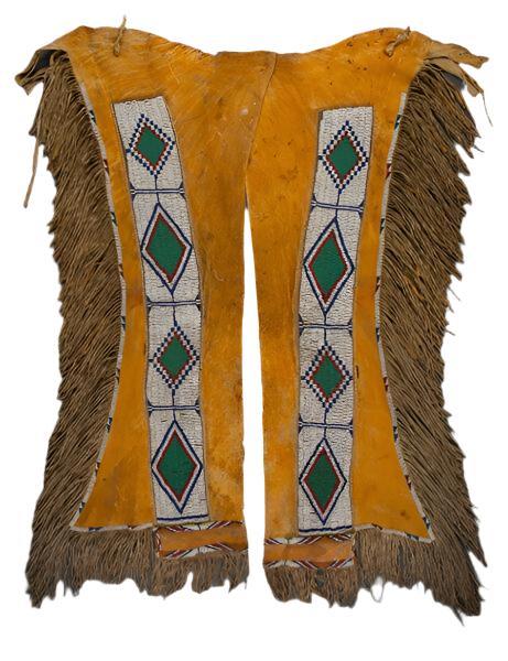 Native American Style Fringe Beaded Tan Leather Chaps Leggings NCP159