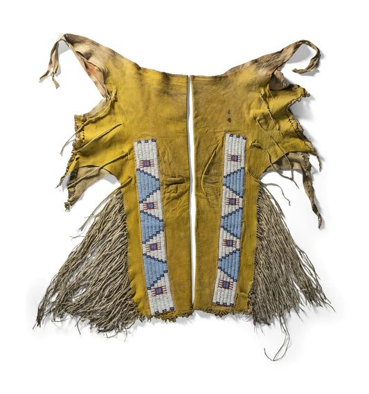Native American Style Fringe Beaded Tan Leather Chaps Leggings NCP160