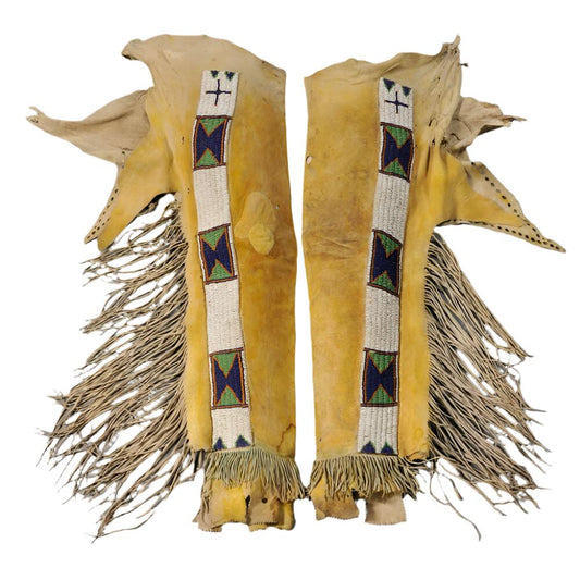 Native American Style Fringe Beaded Tan Leather Chaps Leggings NCP162