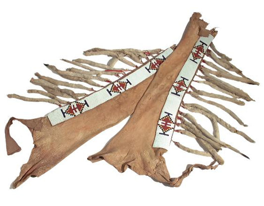 Native American Style Fringe Beaded Tan Leather Chaps Leggings NCP163