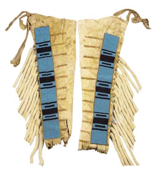 Native American Style Fringe Beaded Beige Leather Chaps Leggings NCP166