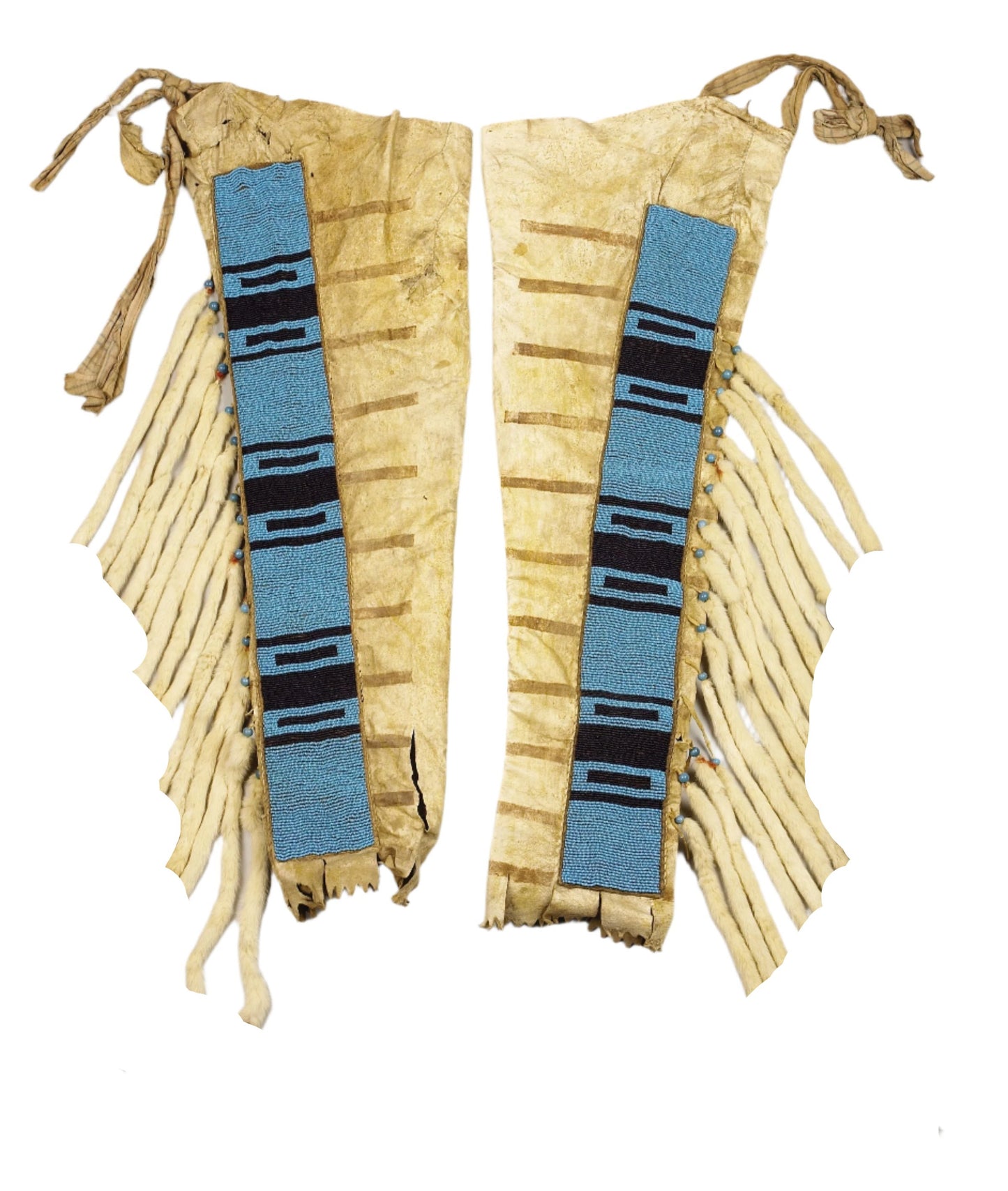 Native American Style Fringe Beaded Beige Leather Chaps Leggings NCP166